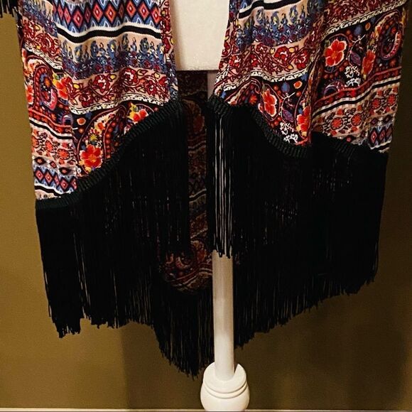 Love Tease Fringe Boho Kimono Cardigan Size Large - Picture 5 of 13